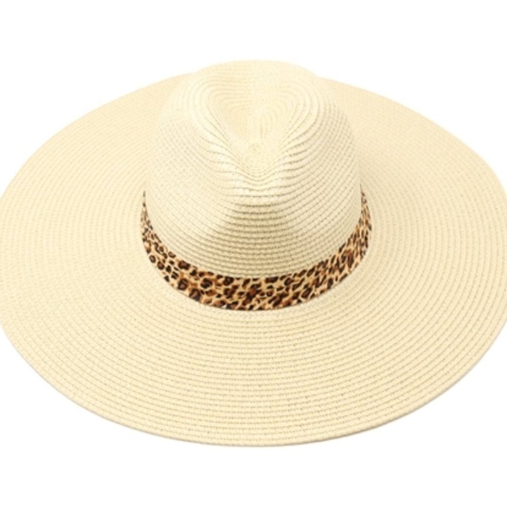 Leopard Print Band Straw Sun Hat